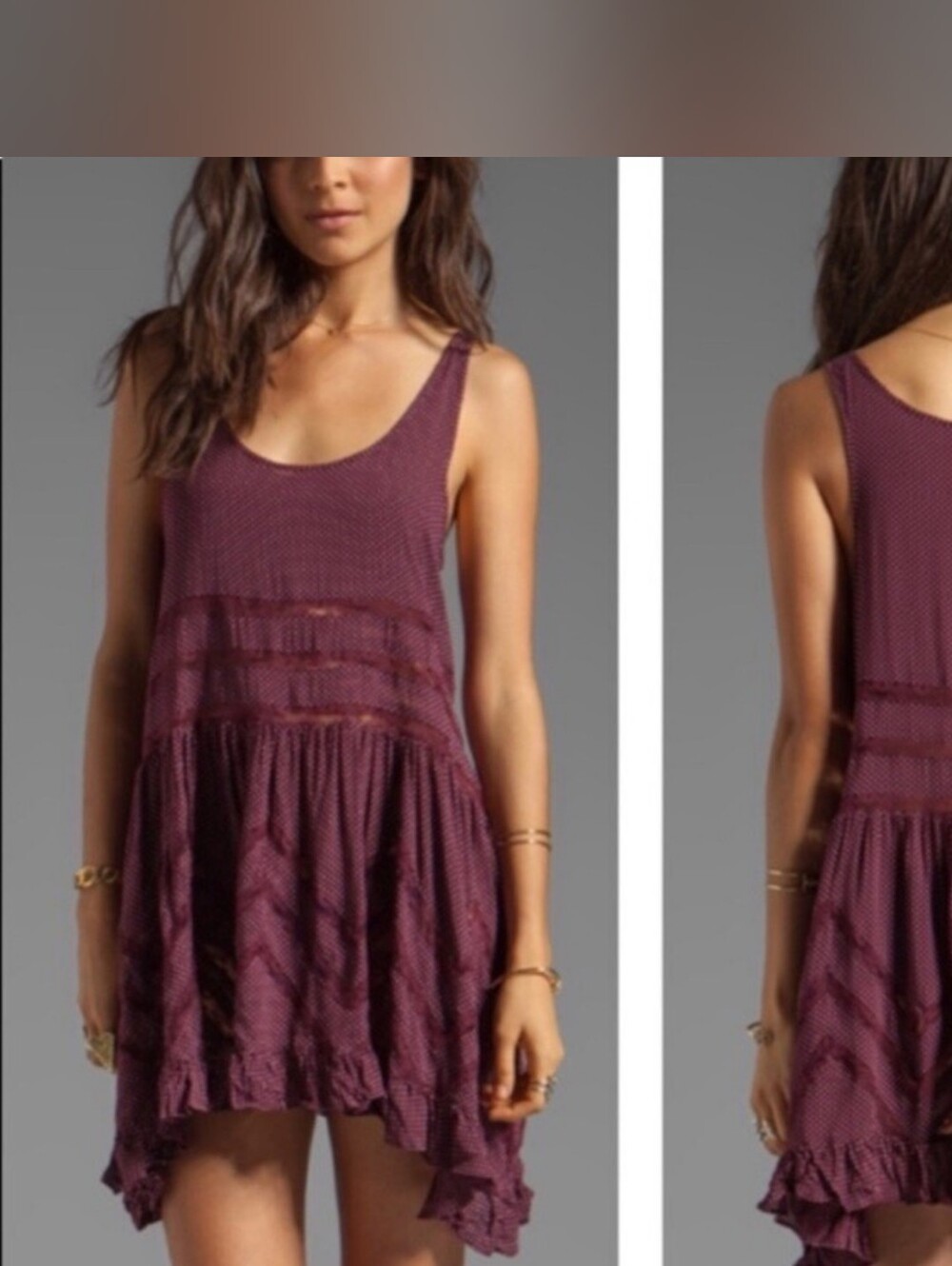Free People Tiny Dot Voile & Lace Mini Trapeze Ruffled Hem Slip Dress